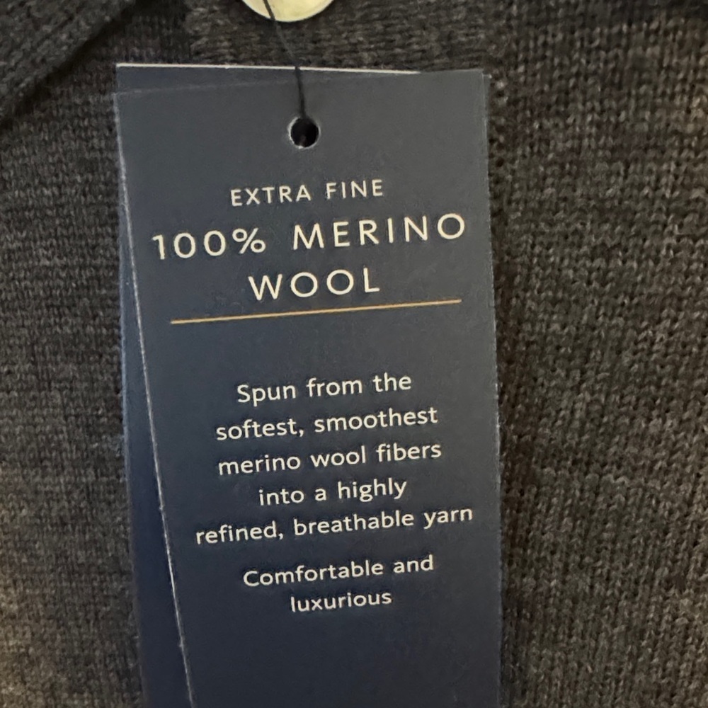 Club Room 100% Merino Wool Dark Charcoal Long Sleeve Polo - Picture 2 of 4